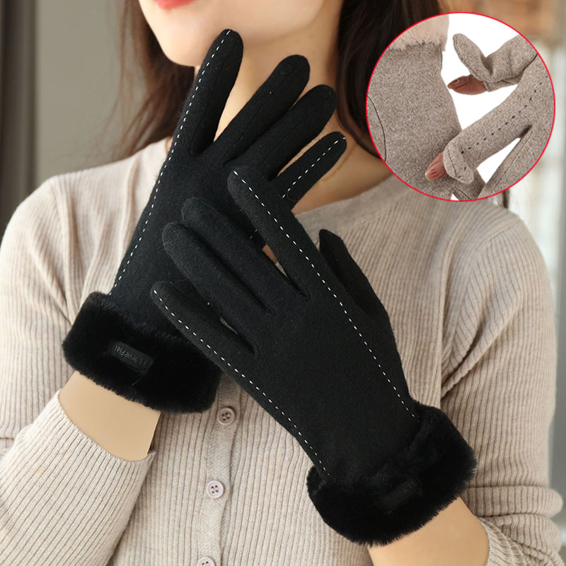 Wool Glove Lined - Sarung tangan wanita musim dingin, sarung