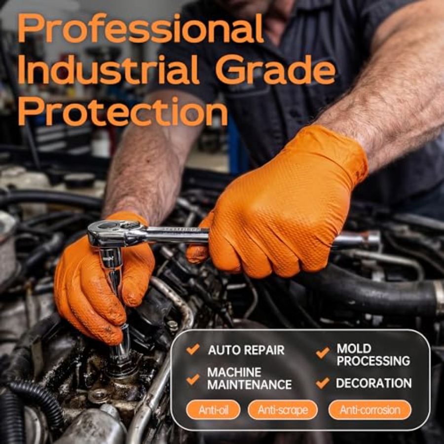 Sarung Tangan Nitril Oranye HE - Nitrile Mechanic Glove ulasan dan harga
